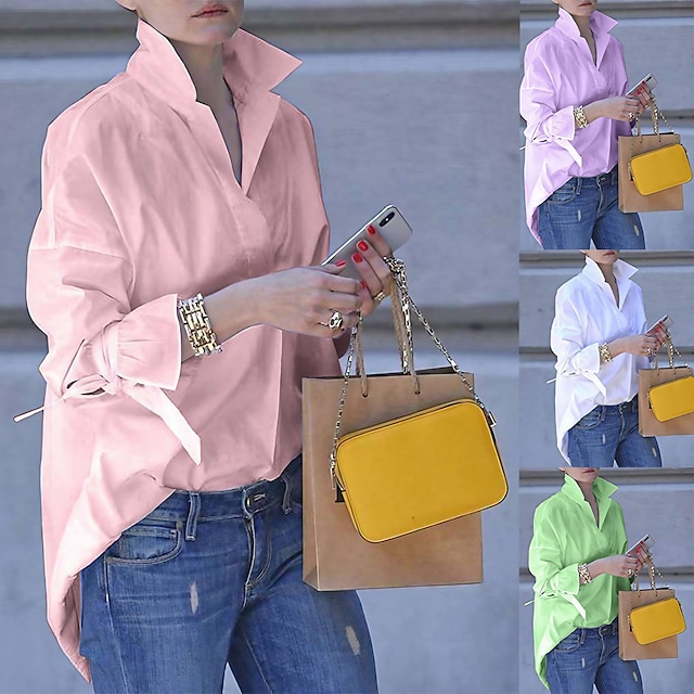  Hemd Bluse Damen Weiß Rosa Purpur Solide / einfarbig Patchwork Button-Down B¨¹ro Täglich Basic Klassisch Modern Hemdkragen Regular Fit S