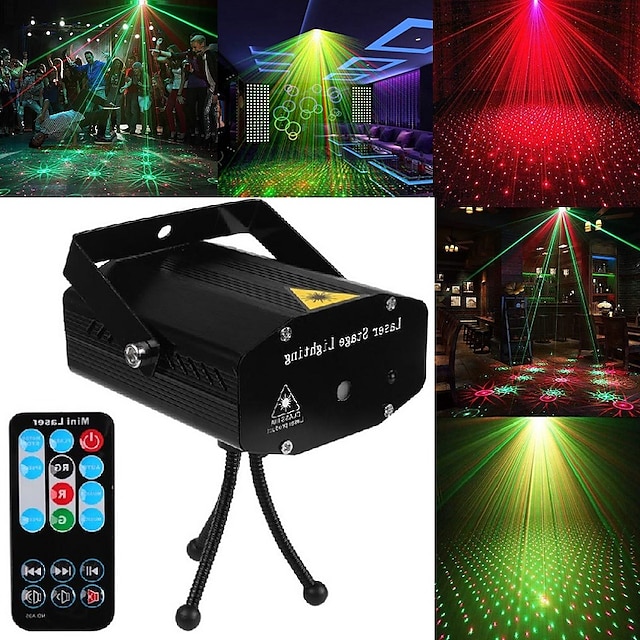  Portable Remote Control LED Stage Light DJ Disco Light Projector Laser Lights Sound Activated Flash For Christmas Party Wedding LED Galaxy Projector Night Light Christmas Gift