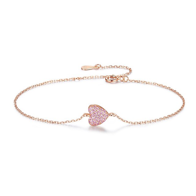  Women's Clear Pink Zircon Bracelet Classic Heart Fashion Sweet S925 Sterling Silver Bracelet Jewelry Silver / Gold For Party Gift
