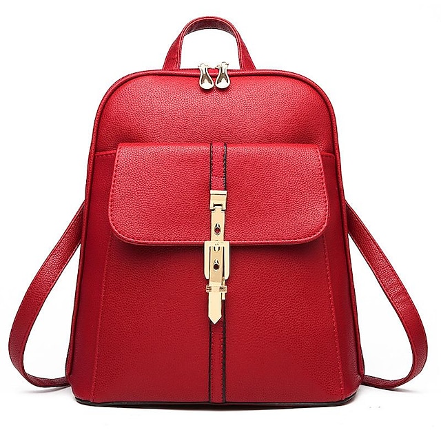  Mochila negra de piel sintética para mujer con cierre dorado y bolsillo frontal con solapa: elegante bolso de hombro antirrobo para el trabajo, viajes o uso diario.