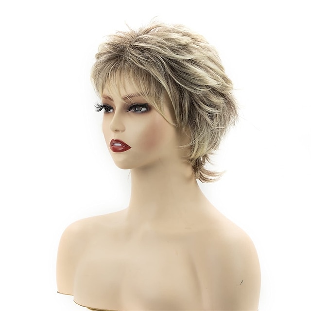 Short Blonde Pixie Cut Wigs for White Women Dark Brown Ombre Blonde ...