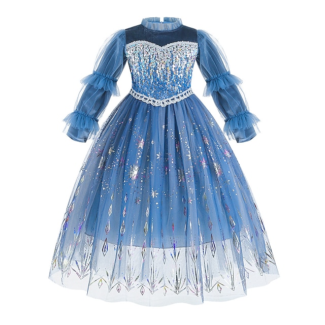  Frozen Fairytale Princess Elsa Flower Girl Dress Theme Party Costume Tulle Dresses Girls' Movie Cosplay Cosplay Halloween Blue Dress Halloween Carnival Masquerade Cotton World Book Day Costumes