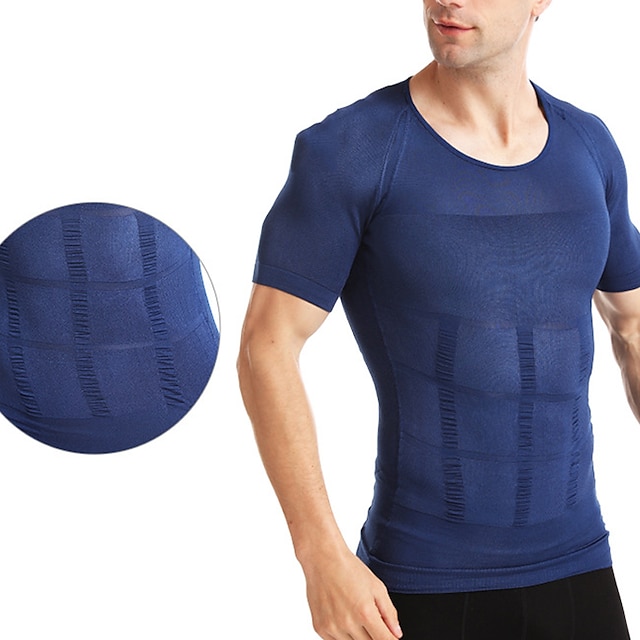  Men's Shapewear Waist Trainer Body Shaper Pure Color Simple Comfort Home Daily Nylon Slimming Crew Neck Short Sleeve Winter Fall Black Blue