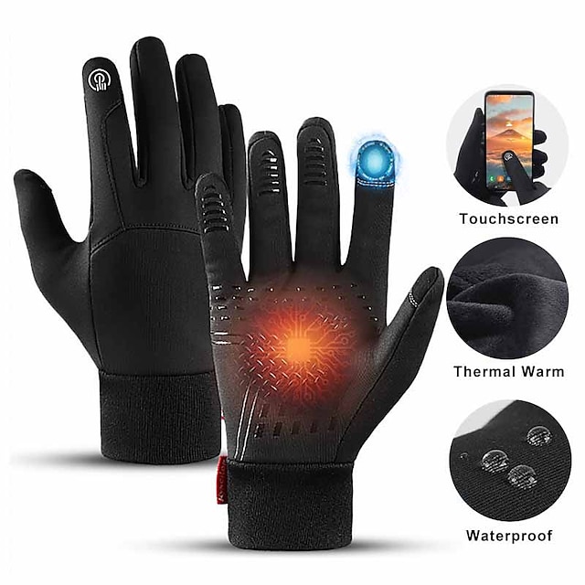  Winter Gloves Touch Gloves Anti-Slip Waterproof Warm Elastic Cuff Water Resistant Sports Full Finger Gloves Bike Gloves Cycling Gloves Sports Gloves Black Grey Gifts for Adults' Outdoor Exercise