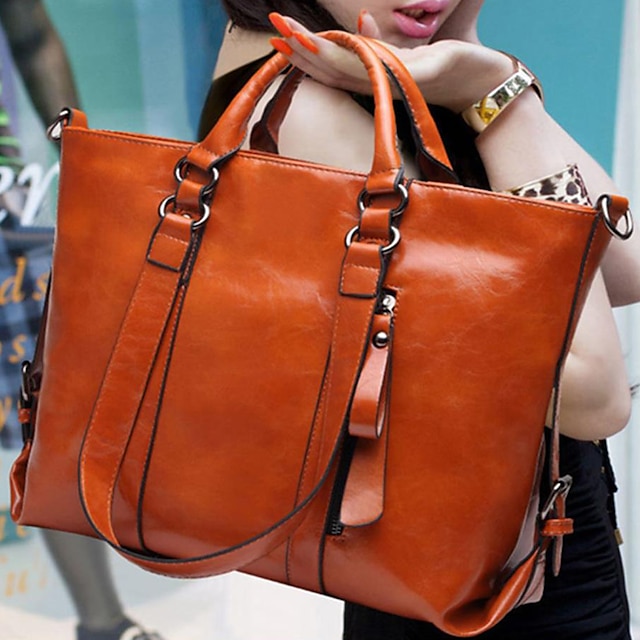  Women's Handbag Crossbody Bag Tote PU Leather Outdoor Office Shopping Zipper Large Capacity Solid Color Orange