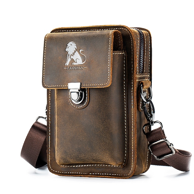 Men's Crossbody Bag Mobile Phone Bag Messenger Bag Belt Bag Cowhide ...