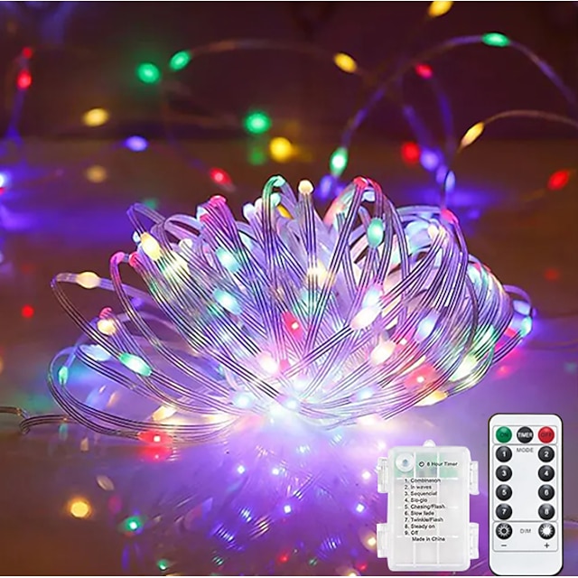  led fairy string lights 5m 10m batteri/usb-styrd fjärrkontroll timer blinkande string lights 8 lägen firefly lights