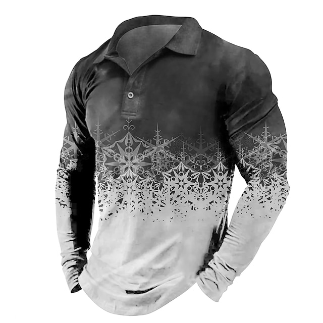  Christmas Men's Christmas Scene 3D Polo Golf Graphic Prints Snowflake Turndown Yellow Wine Blue Green Gray 3D Print Street Casual Long Sleeve Print Button-Down Clothing Apparel Fashion Designer