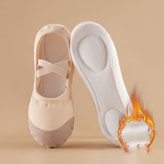  Sapatos de balé femininos sapatilhas dobráveis para prática treinamento sapatos de dança performance palco interior forrado de pele quente salto plano rosa bege