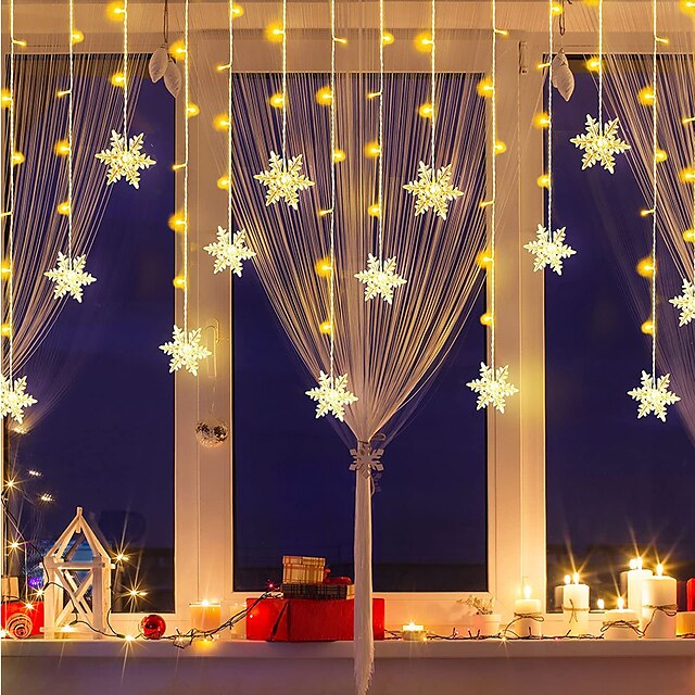 3.5M 96LEDs Snowflake Curtain String Lights LED Christmas Curtain Light ...