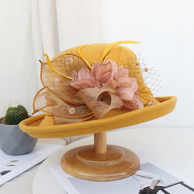  pălării din pene artificiale din amestec de poliester/bumbac bowler/cloche hat toamna nunta pălărie găleată pălărie fedora kentucky derby cocktail royal astcot stil vintage cu pene perle