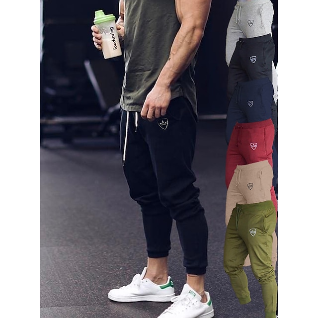  Men's Joggers Sweatpants Drawstring Bottoms Athletic Athleisure Cotton Breathable Soft Sweat wicking Gym Workout Running Jogging Sportswear Activewear 3D Print Dark Grey Black Army Green