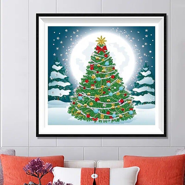  1pc Christmas DIY Diamond Painting Christmas Tree Pattern Handcraft Home Gift Without Frame 30x30cm/12''x12''