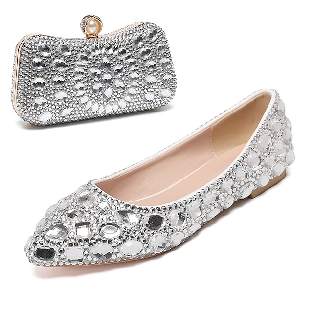  Women's Wedding Shoes Flats Valentines Gifts Bling Bling Evening Bag Party Polka Dot Bridal Shoes Bridesmaid Shoes Shoes And Bags Matching Sets Rhinestone Crystal Sparkling Glitter Flat Heel Pointed