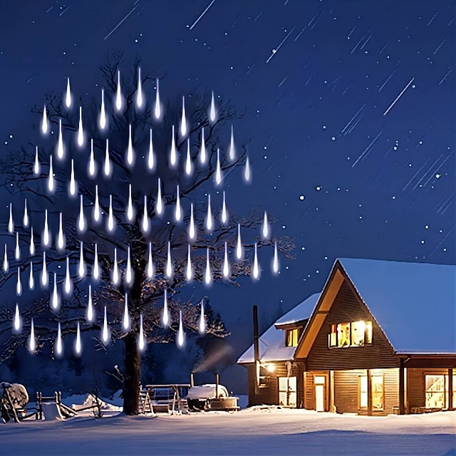  meteorisuihkusade sateenvalot 8 putkea 30cm 50cm 384led 192led (11.8 “/ 19.7“) merkkivalot ulkona vedenpitävät jouluhääjuhlan koristeluun 1pakkaus 3pakkausta