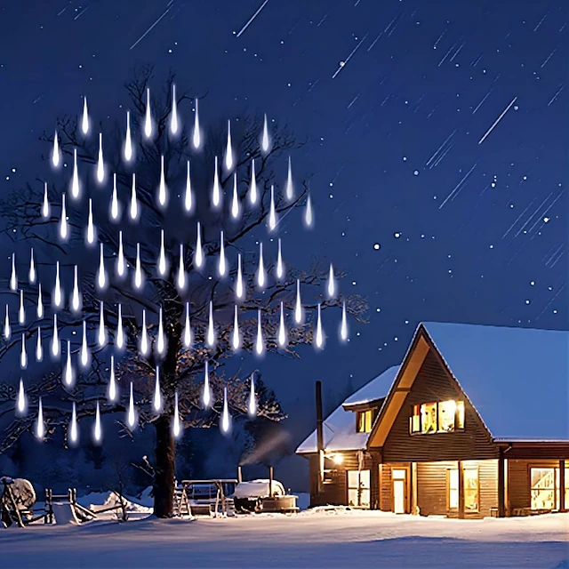 Meteor Shower Rain Lights 8 Tubes 30cm 50cm 384LED 192LED (11.8“/19.7“) String Lights Outdoor Waterproof for Christmas Wedding Party Decoration 1pack 3packs 30