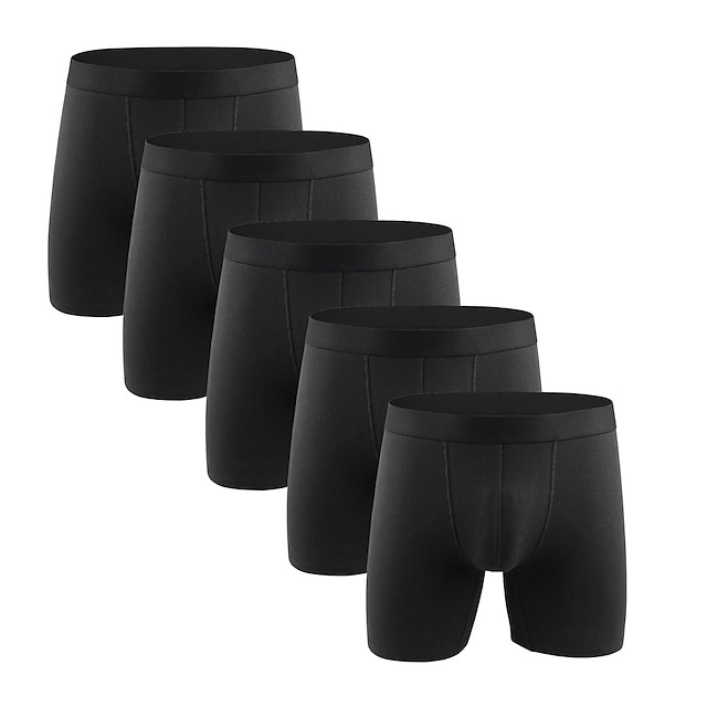  Hombre Paquete de 5 Ropa Interior Boxer Algodón Antibacteriano Color puro Media cintura Negro