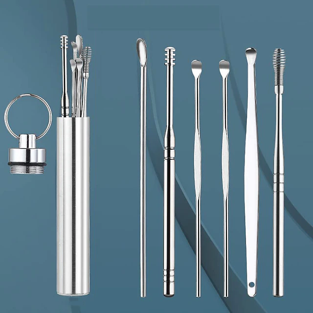 Ear Wax Removal kit Ear Wax Removal 6-in-1 Ear Pick Tools Reusable Ear Cleaner Stainless Steel Ear Pick Set with Keychain Box Utility to Use 11