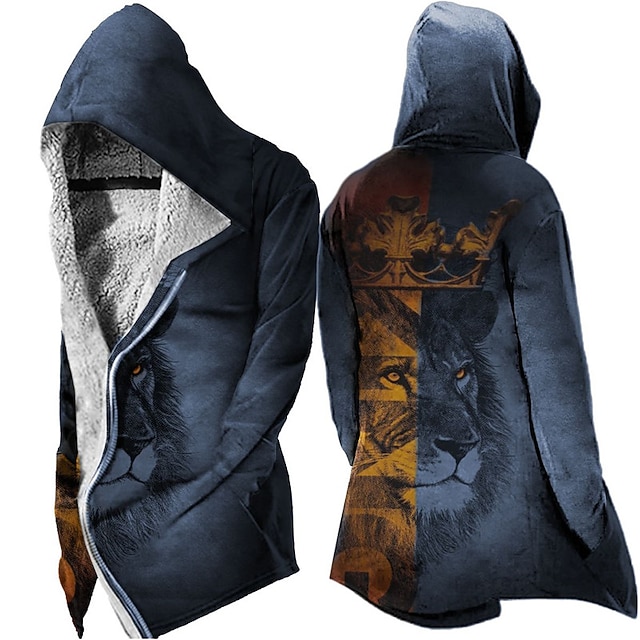  Homme Lion Croix Manteau d'hiver Veste Polaire Manteau Chaud Respirable Confortable Mode Vêtement de rue Sport Sport & Loisir Usage quotidien Sortie Zippé Poche Imprimer Automne hiver Sweat à capuche
