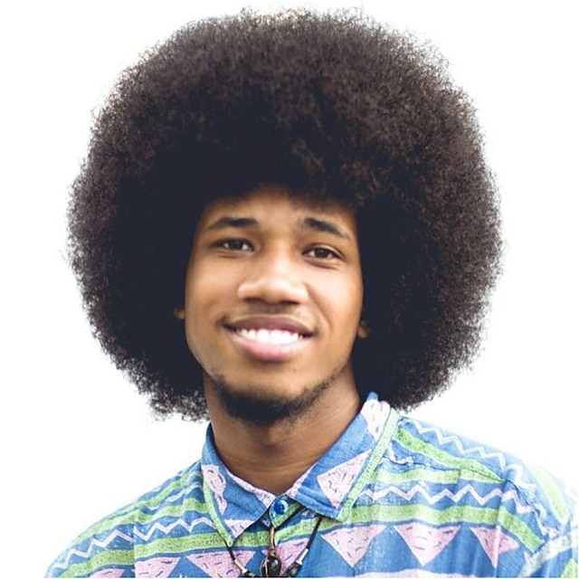  afro pruik mannen voor zwarte mannen menselijk haar afro zwart haar pruik 70's 80's disco rocker kostuum pruiken met gratis pruik cap braziliaanse virgin human hair