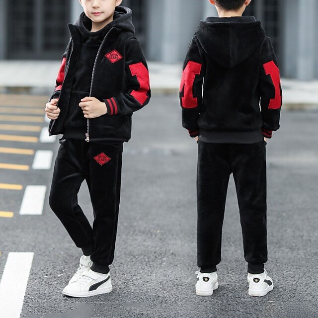  3 Stück kinderkleidung Jungen Kapuzenpulli & Hose Outfit Buchstabe Langarm Set Casual Cool Casual Winter Herbst 7-13 Jahre Big M doppelseitiger Samt (dreiteiliges Set) rot Big M doppelseitiger Samt