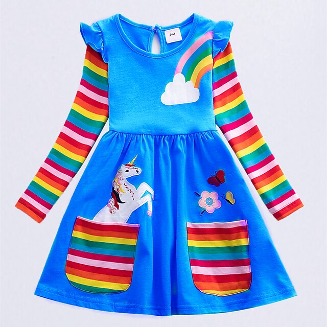 Kids Little Girls' Dress Unicorn Rainbow Flower T Shirt Dress Tee Dress ...