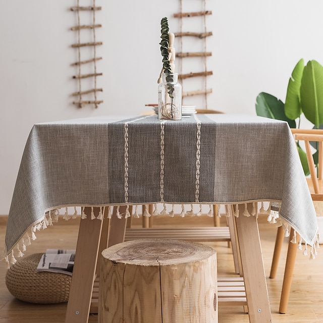  Rustikale Gitter-Tischdecke, Baumwoll-Leinen, graue rechteckige Tischdecken für Küche, Essen, Party, Urlaub, Buffet