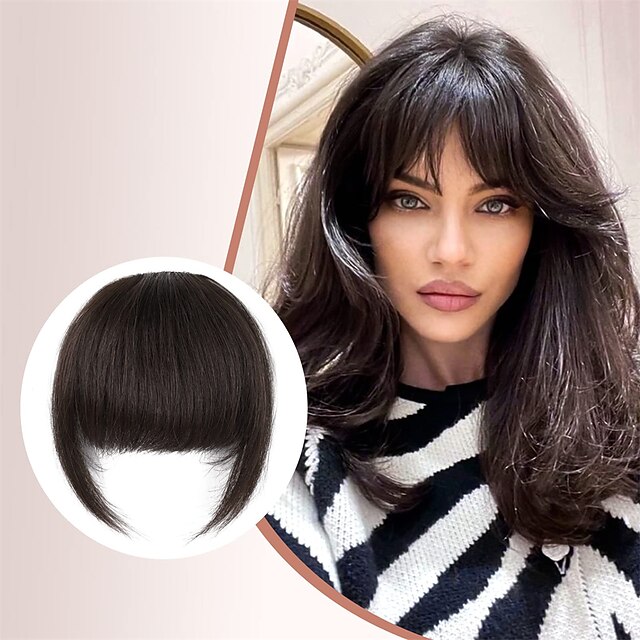Clip in Bangs Hairpiece Medium Brown Clip on Bangs with Temple Wispy