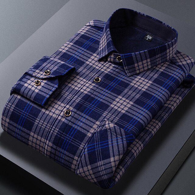 Men's Dress Shirt Button Up Shirt Plaid Shirt Collared Shirt Fleece