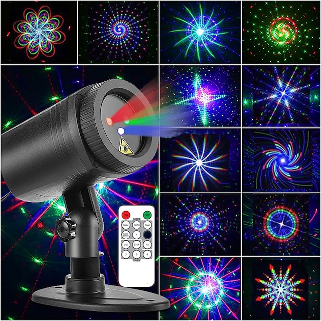  lézer projektor lámpák led vízálló lézer lámpák, 20 minta táj reflektor piros, zöld és kék csillagshow távirányítóval hálószobához kültéri kerti terasz fal ünnepi parti karácsonyi világítás