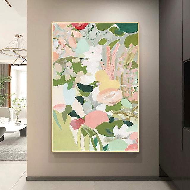  ruční olejomalba plátno umělecká výzdoba abstraktní zelená listová malba originální krajinomalba pro domácí dekoraci s nataženým rámem/bez vnitřního rámu malba