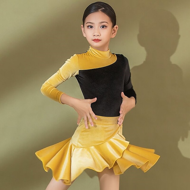  Παιδικά Ρούχα Χορού Φούστες Σχέδιο / Στάμπα Πλαϊνό ντραπέ Πλισέ Κοριτσίστικα Επίδοση Εκπαίδευση Μακρυμάνικο Πολυεστέρας Βελούδο