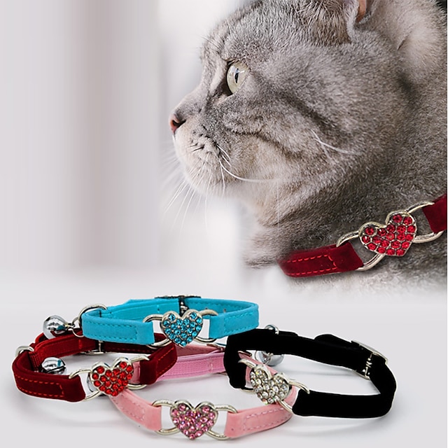  2 pièces fournitures pour animaux de compagnie chat amour flocage couleur diamant cloche collier de chat fournitures pour animaux de compagnie