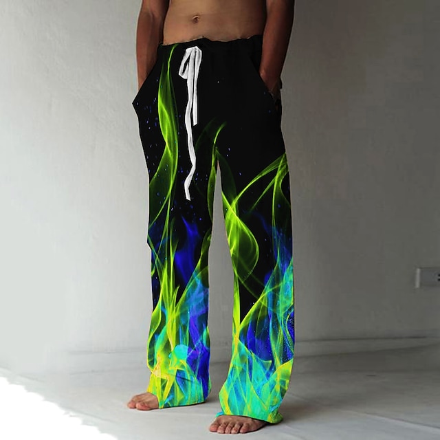 Men's Trousers Summer Pants Beach Pants Elastic Drawstring Design Front ...