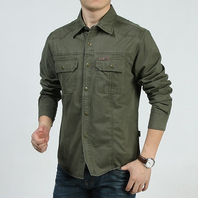 Men's Shirt Button Up Shirt Summer Shirt Work Shirt Cargo Shirt Army ...