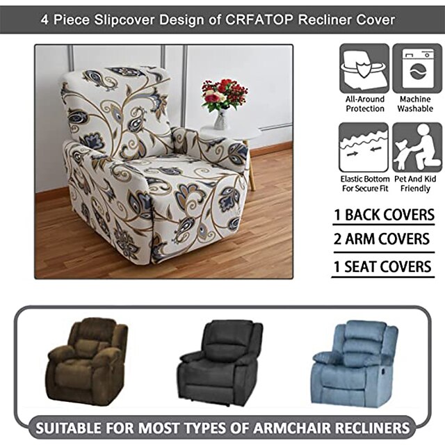 NORTHERN BROTHERS Recliner Chair Covers - Stretchy Slipcovers For La-Z-Boy With Side Pockets, Khaki