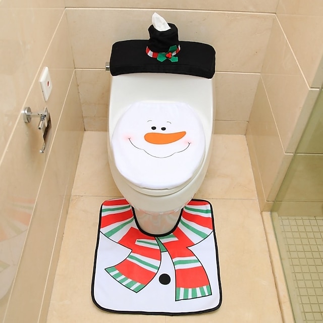  julemanden toiletsædebetræk, 3-delt julebadeværelsessæt, toiletsædebetræk og tæppesæt, julemanden på toiletpyntet, julemanden toiletsæde til glædelig jul dekorationer badeværelsesindretning