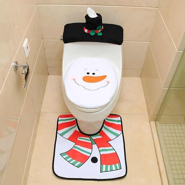 Christmas Santa Toilet Seat Cover, 3Piece Christmas Bathroom Sets