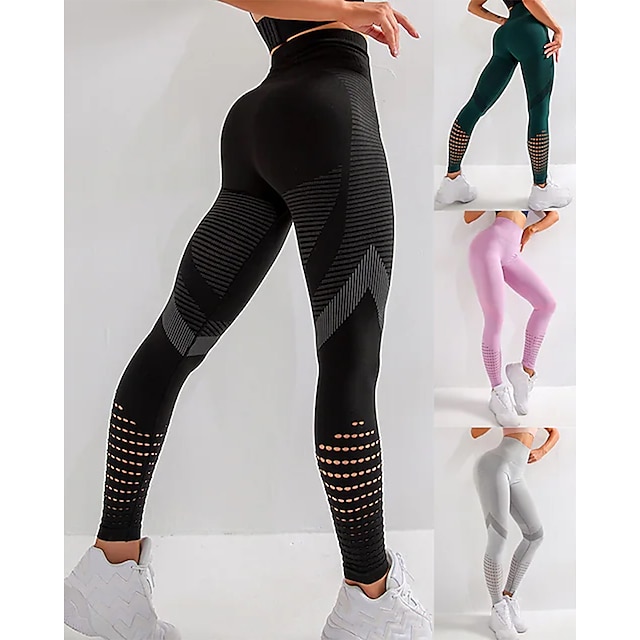  Women's Running Tights Leggings Compression Pants Mesh High Waist Base Layer Sports & Outdoor Athletic Winter Tummy Control Butt Lift Quick Dry Fitness Gym Workout Running Sportswear Activewear Solid