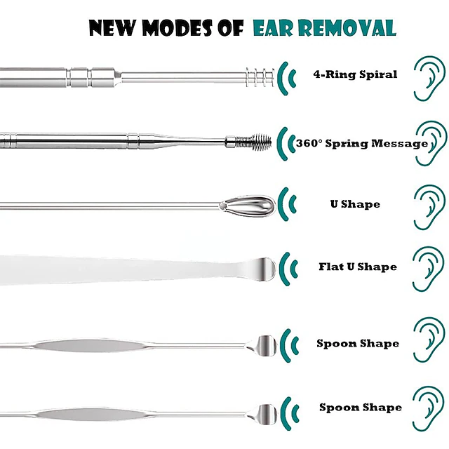Ear Wax Removal kit Ear Wax Removal 6-in-1 Ear Pick Tools Reusable Ear ...