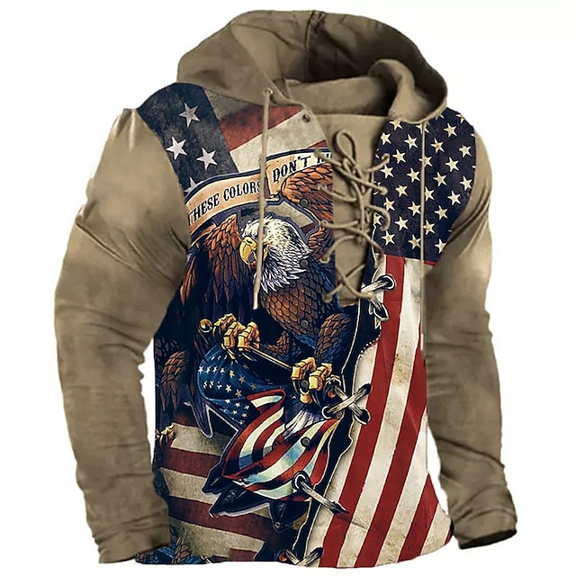  Men's Unisex Pullover Hoodie Sweatshirt Royal Blue Blue Purple Brown Green Hooded Graphic Prints Eagle National Flag Lace up Print Sports & Outdoor Daily Sports 3D Print Designer Casual Big and Tall