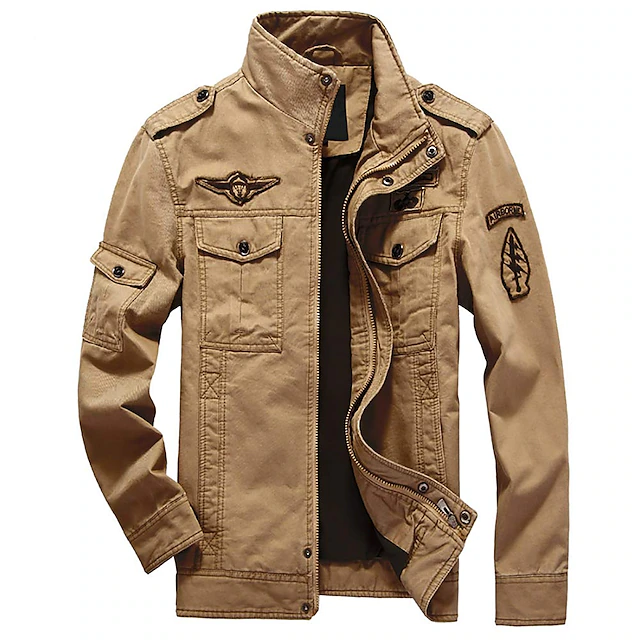 Men's Bomber Jacket Utility Jacket Transition Jacket Tactical Jacket Daily Weekend Winter Solid Colored Military Tactical Stand Collar Regular Cotton Black Army Green Khaki Jacket 7