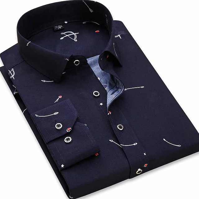  Herren Oberhemd Knopfhemd Kragenhemd Weiß Gelb Marineblau Langarm Grafik-Drucke Umlegekragen Frühling, Herbst, Winter, Sommer Hochzeit Outdoor Bekleidung Button-Down