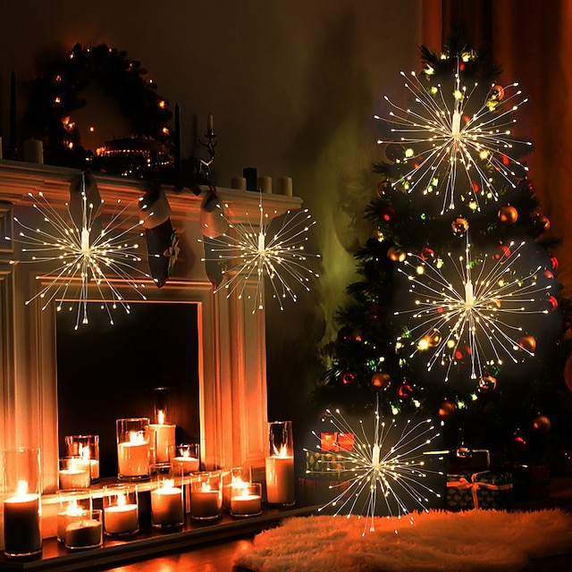  8ks ohňostrojová světla vánoční ozdoby starburst celkem 800 leds měděný drát víla třpytivá světla zapojte řetězová světla dálkové ovládání 8 režimů vodotěsná starburst světla pro Vánoce narozeniny
