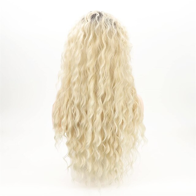 Long Curly Wavy Wig Ombre Platinum Blonde Wigs for Women Loose Wave ...