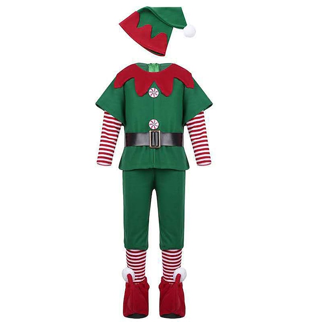  Elf Vánoční santa obleky Pánské Chlapecké Cosplay kostým Vánoce Vánoce Štědrý večer Dětské Dospělé Párty Vánoce Polyester Vrchní deska Kalhoty Pásek Ponožky Klobouk