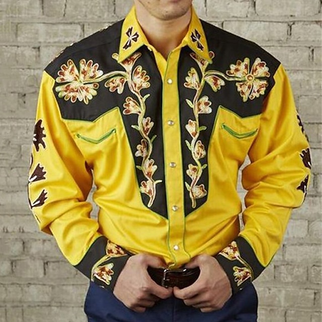  Homme Chemise Chemise Western Floral Imprimés Photos Col rabattu Jaune Rouge Violet Vert Bleu + bleu 3D effet Extérieur Plein Air manche longue Imprimer Bouton bas Vêtement Tenue Mode Design