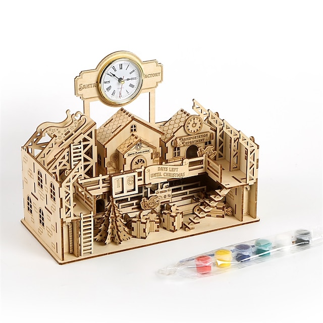  3d träpussel DIY-modell jultomtens fabrikspussel leksakspresent för vuxna och tonåringar festival/födelsedagspresent