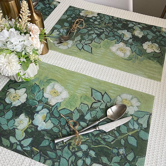  Jogos americanos de pintura van gogh tecido de vinil lavável à prova de calor resistente a manchas tapetes de pvc para mesa de jantar escritório cozinha hotel decoração de casa