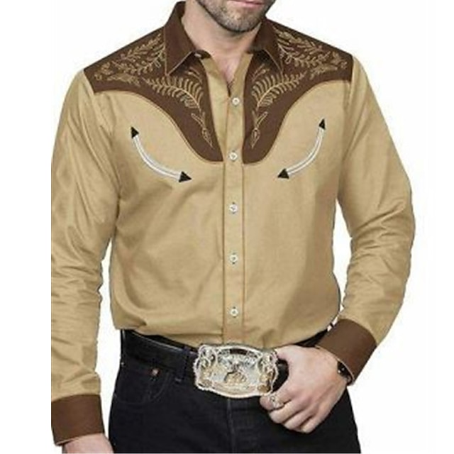  Herren Grafik-Drucke Blätter Hemd Westernhemd Cowboy-Shirt Langarm Modisch Designer Brautkleider schlicht Outdoor Täglich Herbst Winter Umlegekragen Bedruckt Button-Down Khaki